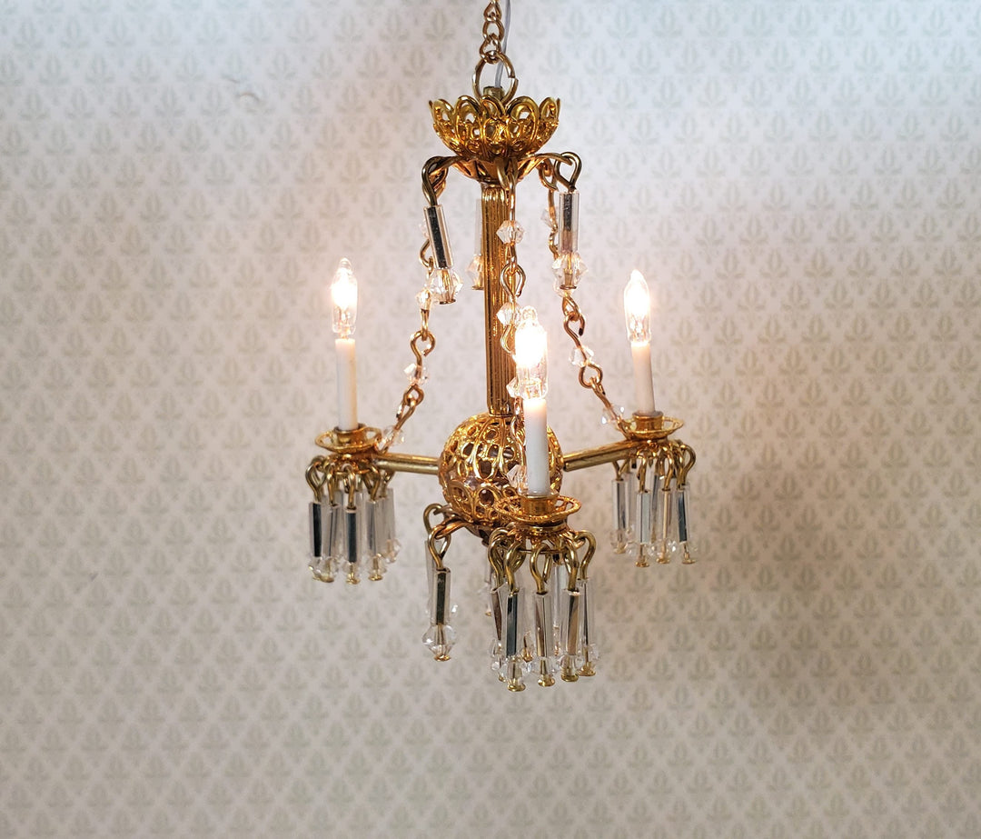 Dollhouse 3 Arm Crystal Chandelier with Chains Handmade 12 Volt 1:12 Scale - MiniatureCrush