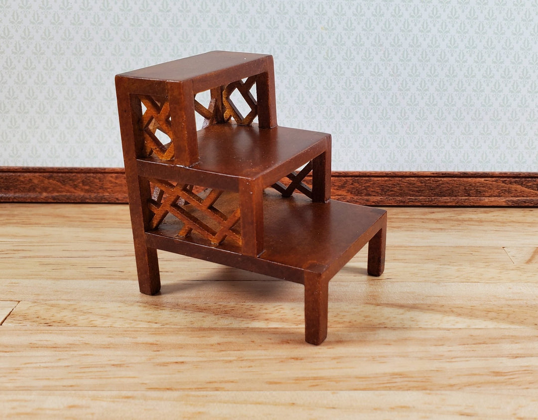 Dollhouse 3 Step Side Table by JBM 1:12 Scale Wood Mahogany Finish - Miniature Crush