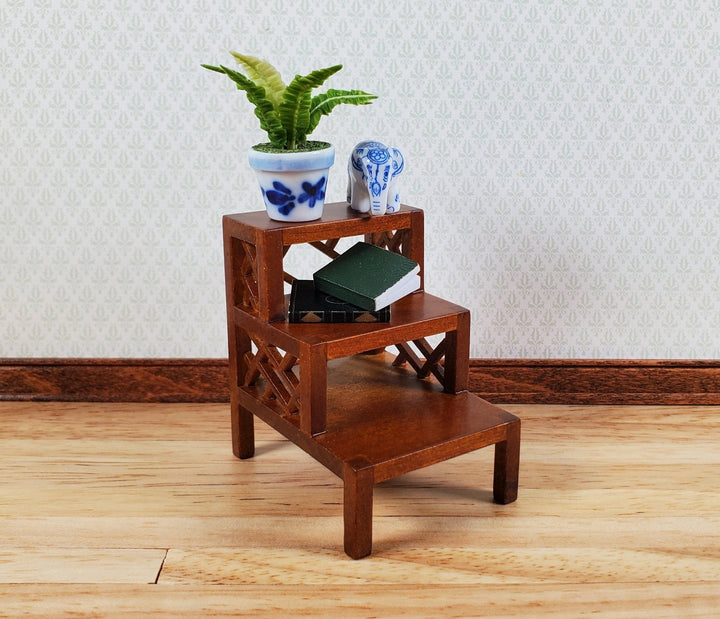 Dollhouse 3 Step Side Table by JBM 1:12 Scale Wood Mahogany Finish - Miniature Crush