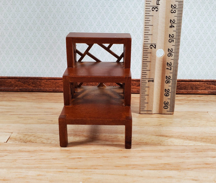 Dollhouse 3 Step Side Table by JBM 1:12 Scale Wood Mahogany Finish - Miniature Crush