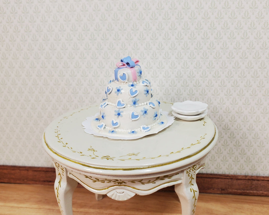 Dollhouse 3 Tier Blue Heart Wedding Cake 1:12 Scale Miniature Dessert Food - MiniatureCrush