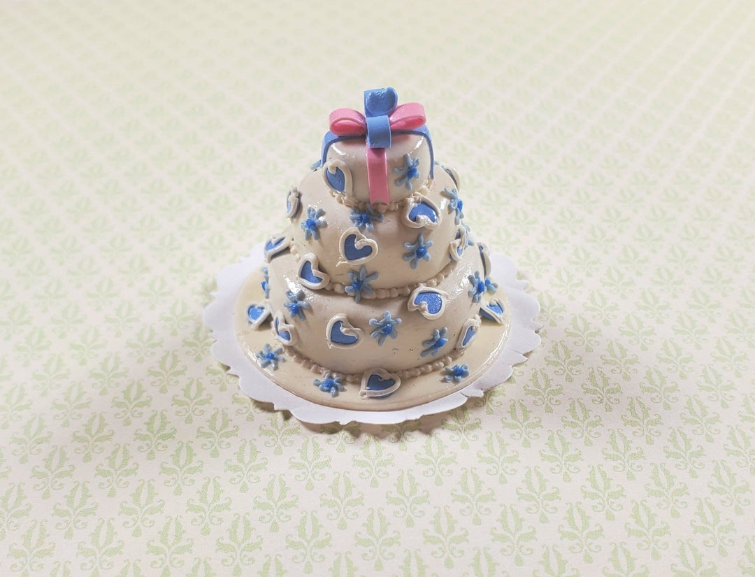 Dollhouse 3 Tier Blue Heart Wedding Cake 1:12 Scale Miniature Dessert Food - MiniatureCrush