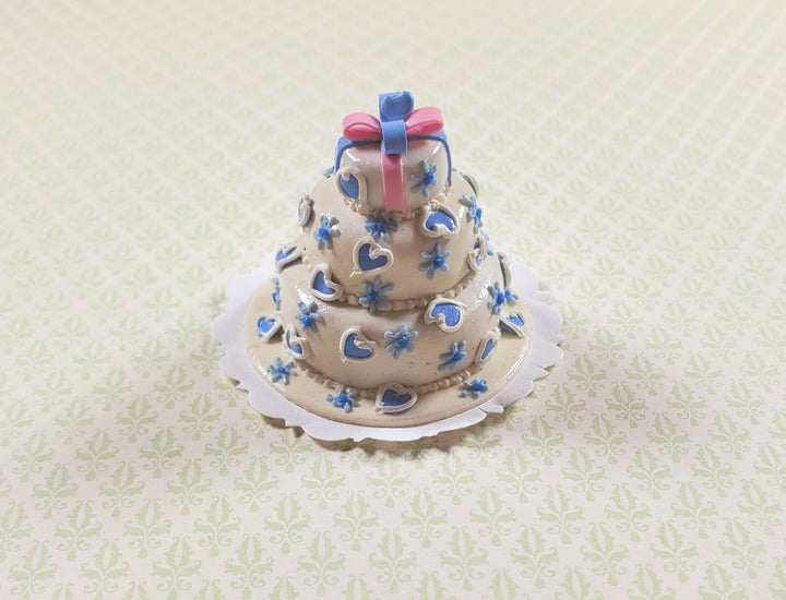 Dollhouse 3 Tier Blue Heart Wedding Cake 1:12 Scale Miniature Dessert Food - MiniatureCrush