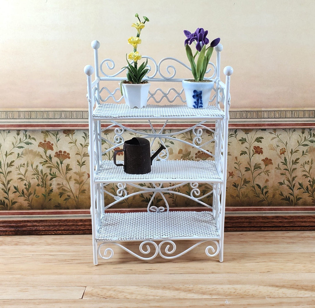 Dollhouse 3 Tier Plant Stand Shelf White Metal 1:12 Scale Miniature Fairy Garden - MiniatureCrush
