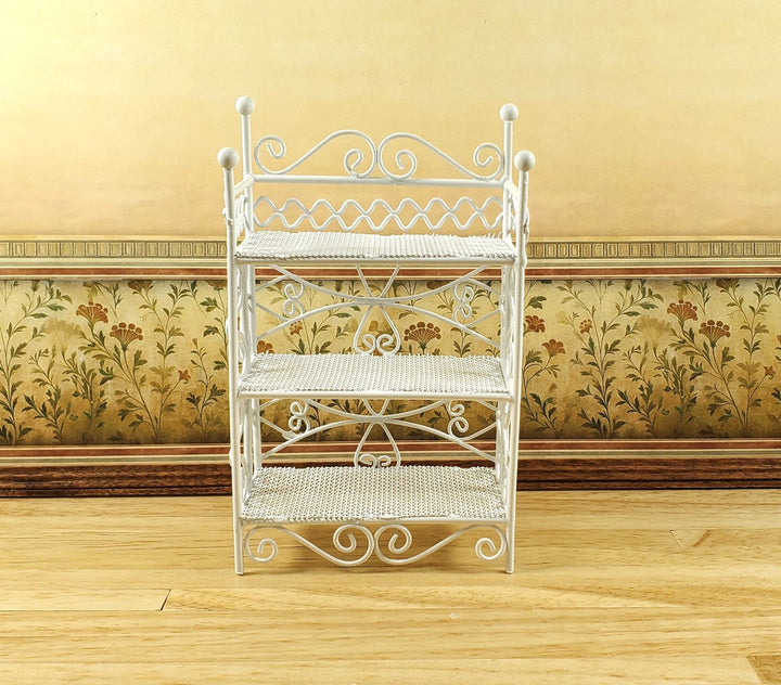 Dollhouse 3 Tier Plant Stand Shelf White Metal 1:12 Scale Miniature Fairy Garden - MiniatureCrush