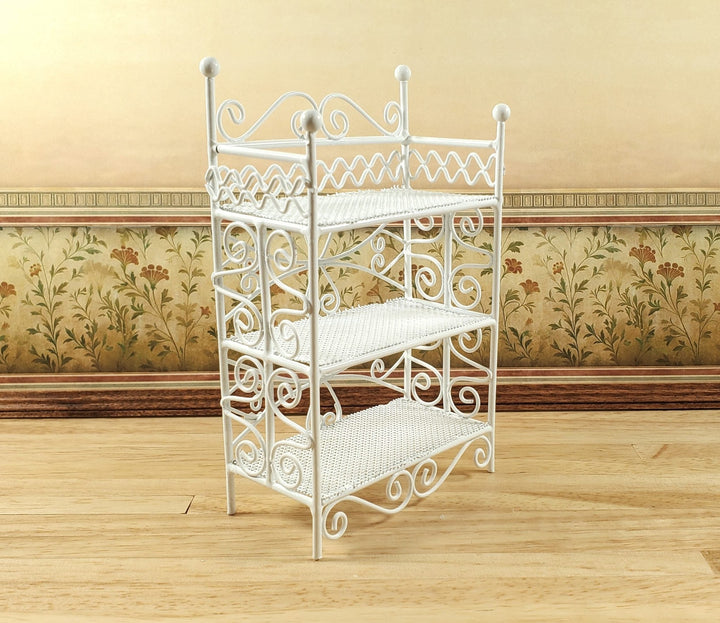 Dollhouse 3 Tier Plant Stand Shelf White Metal 1:12 Scale Miniature Fairy Garden - MiniatureCrush