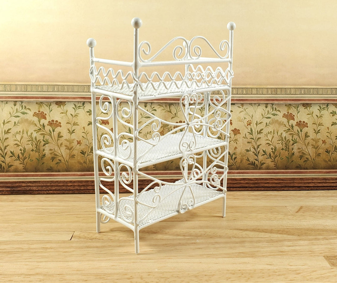 Dollhouse 3 Tier Plant Stand Shelf White Metal 1:12 Scale Miniature Fairy Garden - MiniatureCrush