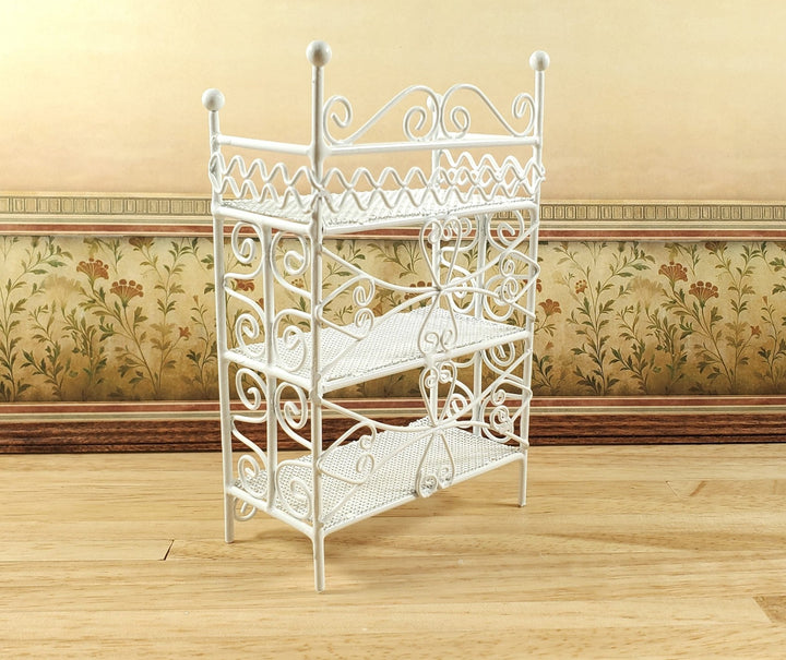 Dollhouse 3 Tier Plant Stand Shelf White Metal 1:12 Scale Miniature Fairy Garden - MiniatureCrush