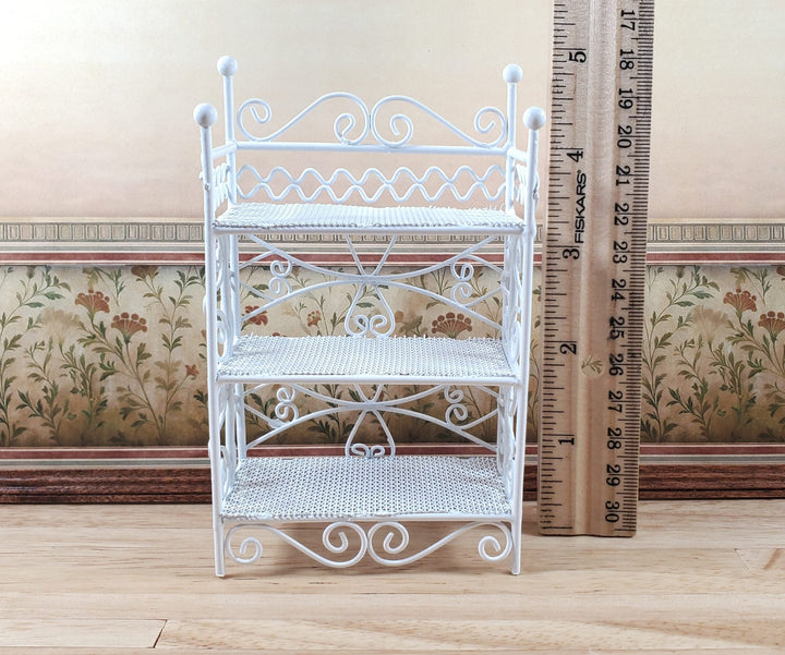 Dollhouse 3 Tier Plant Stand Shelf White Metal 1:12 Scale Miniature Fairy Garden - MiniatureCrush