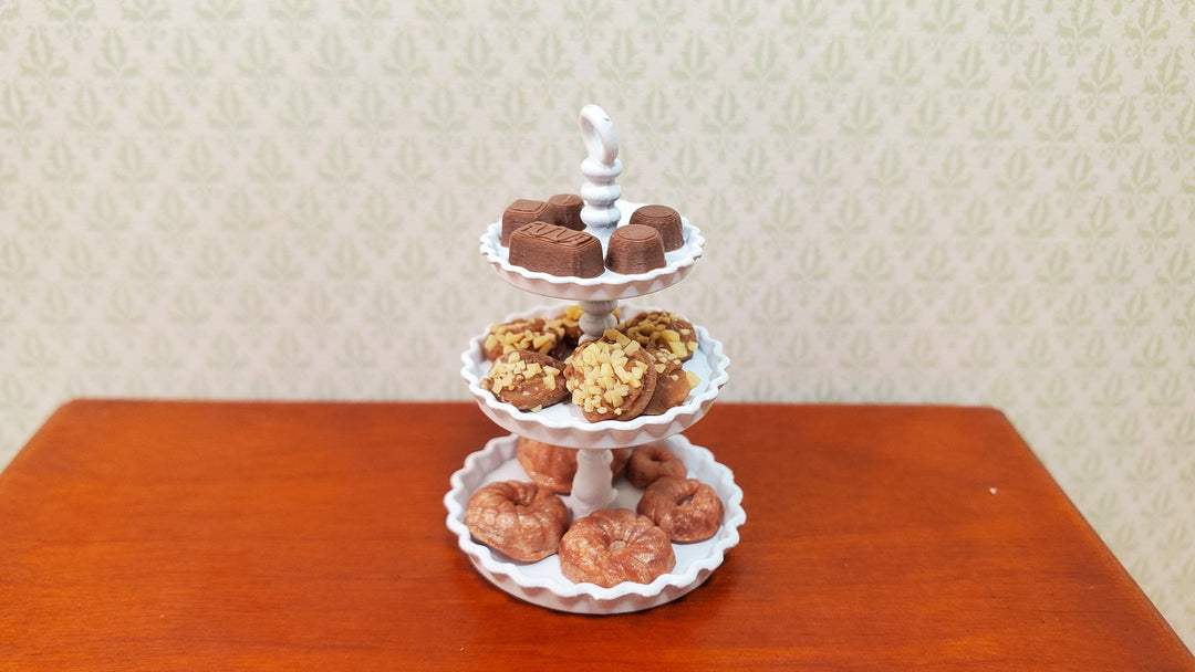 Dollhouse 3-Tier Serving Stand White Metal 1:12 Scale Miniature - MiniatureCrush