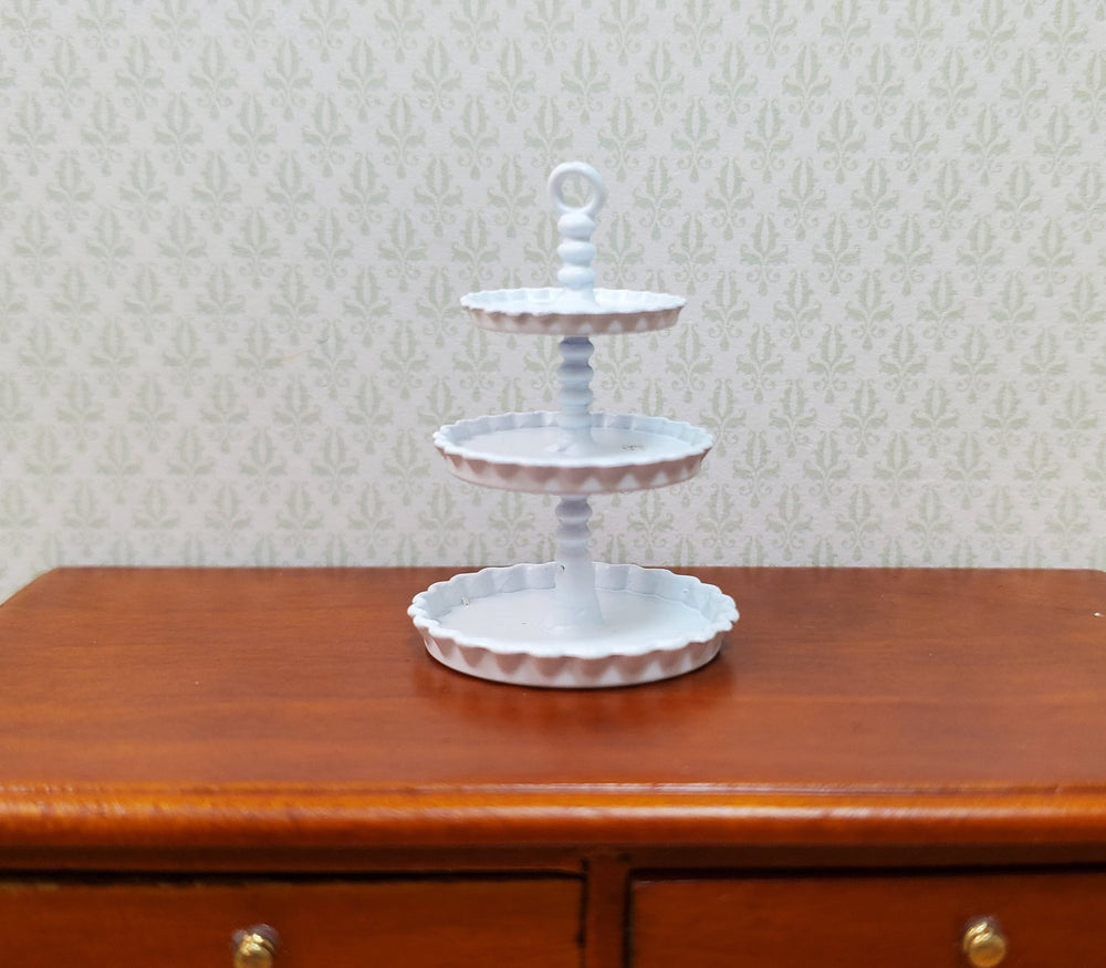Dollhouse 3-Tier Serving Stand White Metal 1:12 Scale Miniature - MiniatureCrush