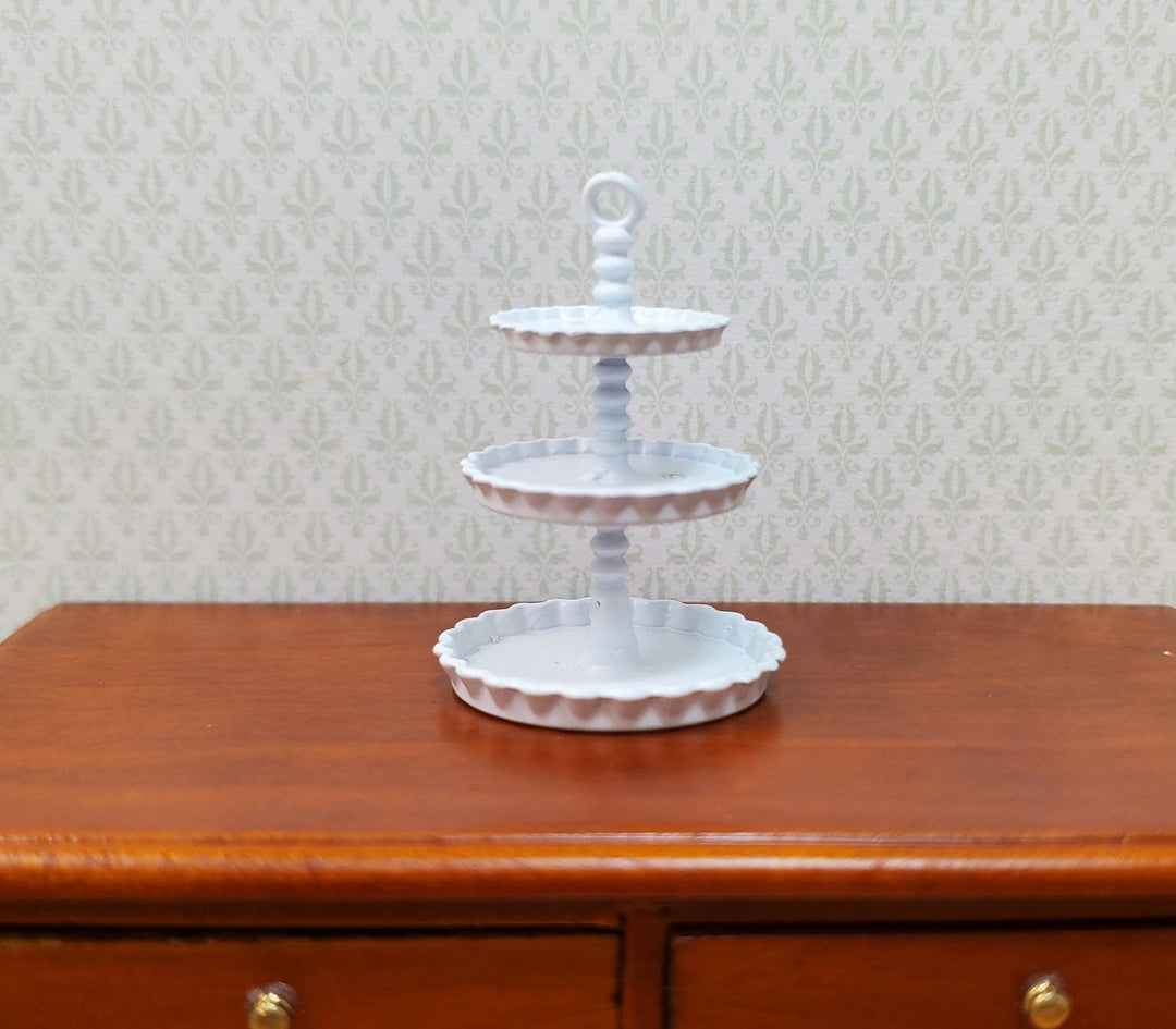 Dollhouse 3-Tier Serving Stand White Metal 1:12 Scale Miniature - MiniatureCrush