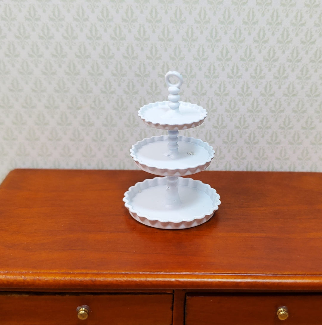 Dollhouse 3-Tier Serving Stand White Metal 1:12 Scale Miniature - MiniatureCrush