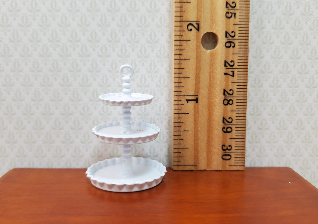 Dollhouse 3-Tier Serving Stand White Metal 1:12 Scale Miniature - MiniatureCrush