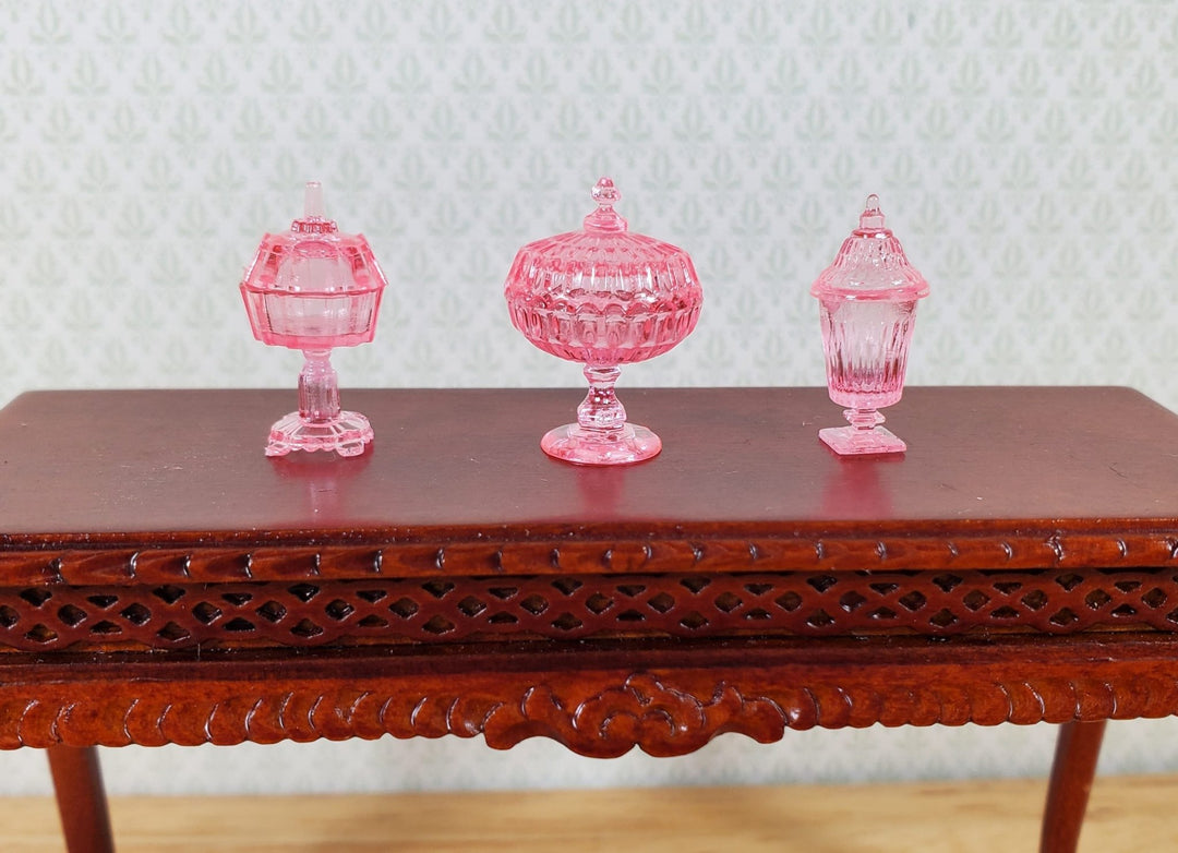 Dollhouse 3 Tiny Pink Candy Dishes with Lids 1:12 Scale by Chrysnbon Miniatures - MiniatureCrush