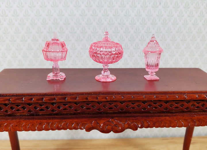 Dollhouse 3 Tiny Pink Candy Dishes with Lids 1:12 Scale by Chrysnbon Miniatures - MiniatureCrush