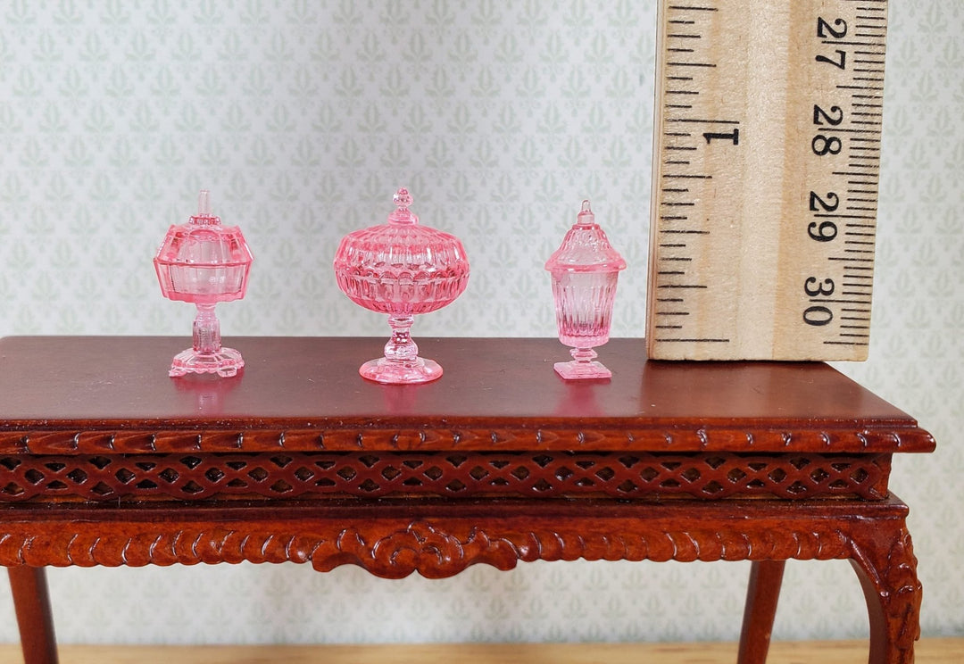 Dollhouse 3 Tiny Pink Candy Dishes with Lids 1:12 Scale by Chrysnbon Miniatures - MiniatureCrush
