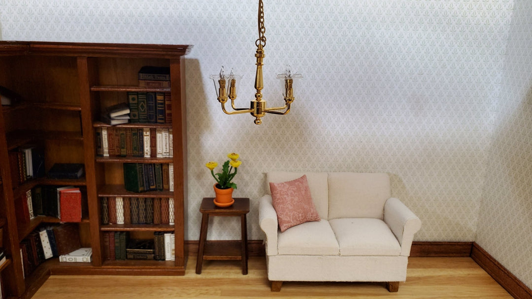 Dollhouse 4 Arm Chandelier Light Clear Tulip Shades 12 Volt with Plug 1:12 Scale - MiniatureCrush