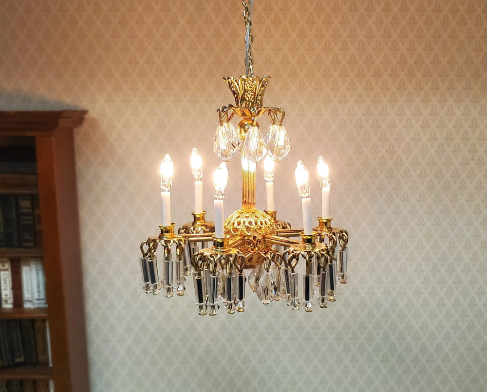 Dollhouse 6 Arm Crystal Chandelier "Sophia" Handmade 12 Volt 1:12 Scale - MiniatureCrush