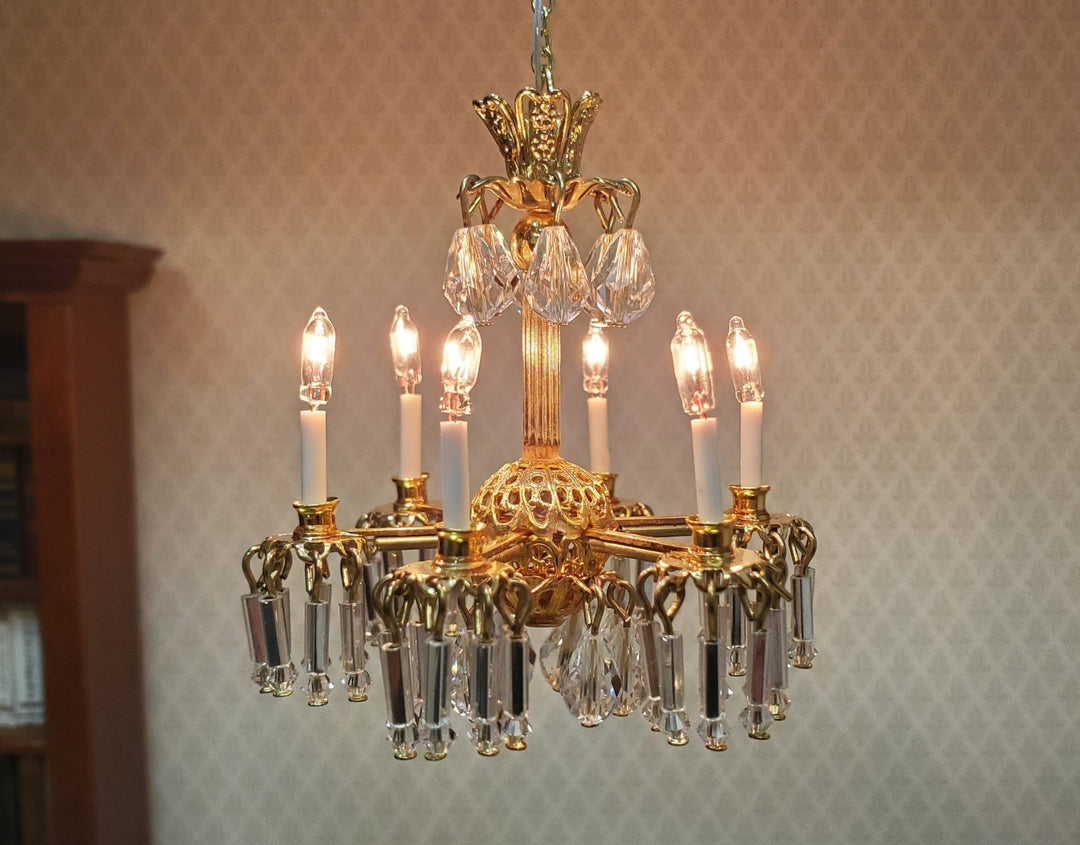 Dollhouse 6 Arm Crystal Chandelier "Sophia" Handmade 12 Volt 1:12 Scale - MiniatureCrush