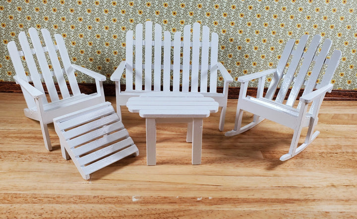 Dollhouse Adirondack Set Chair Rocker Table White 1:12 Scale Miniature Furniture - Miniature Crush