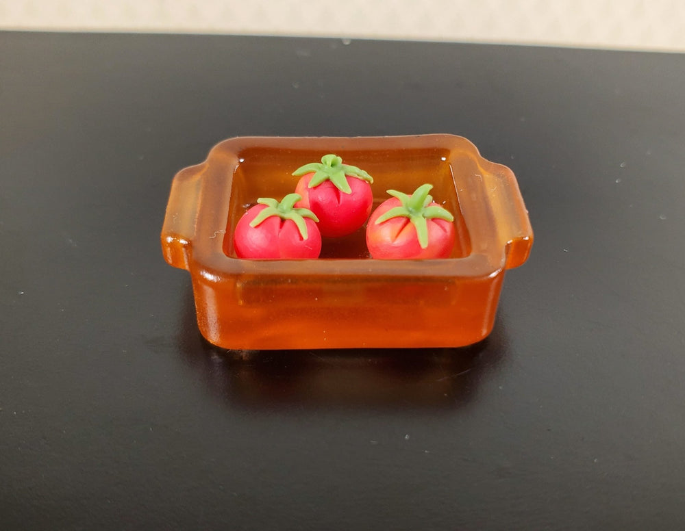 Dollhouse Amber Glass Casserole Dish with Handles 1:12 Scale Miniature Kitchen - MiniatureCrush