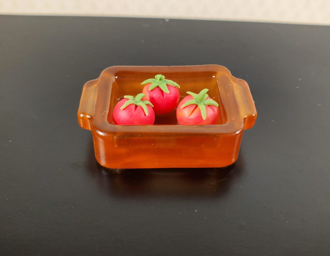 Dollhouse Amber Glass Casserole Dish with Handles 1:12 Scale Miniature Kitchen - MiniatureCrush