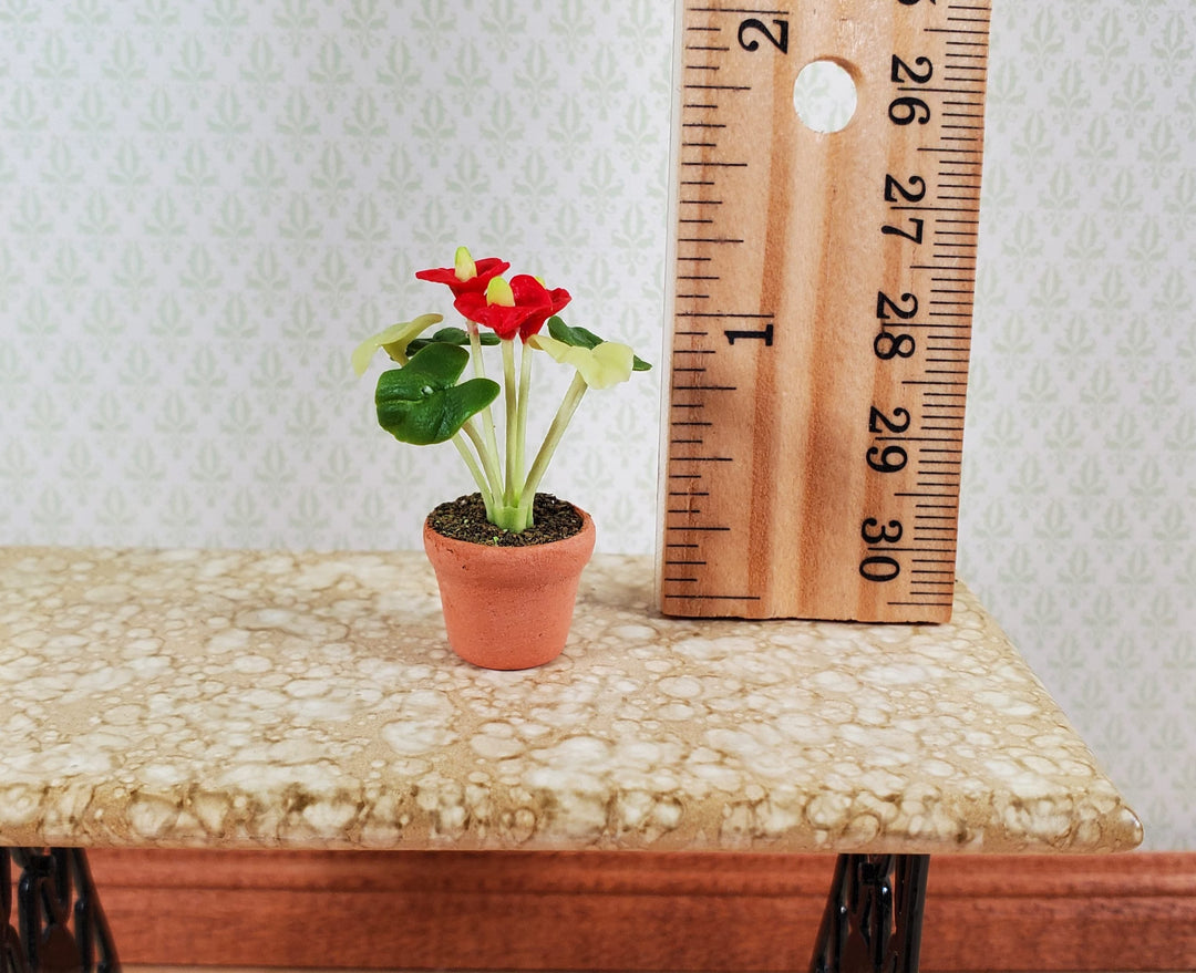 Dollhouse Anthurium Flamingo Flower in Terra Cotta Planter 1:12 Scale Houseplant - MiniatureCrush