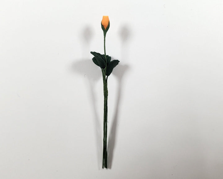 Dollhouse Apricot Rose Bud Single Stem with Foliage 1:12 Scale Miniature - MiniatureCrush