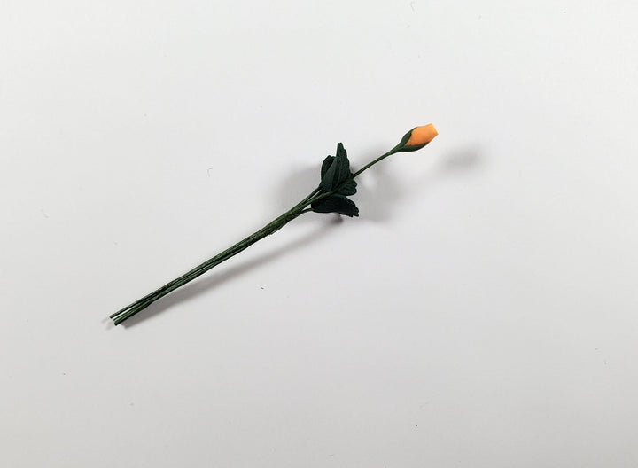 Dollhouse Apricot Rose Bud Single Stem with Foliage 1:12 Scale Miniature - MiniatureCrush