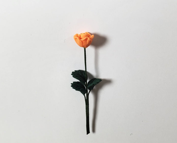 Dollhouse Apricot Rose Single Stem with Foliage 1:12 Scale Miniature - MiniatureCrush