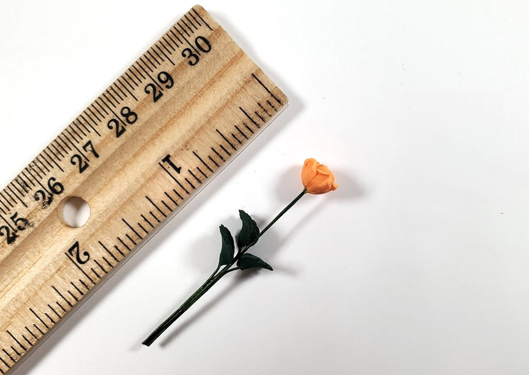 Dollhouse Apricot Rose Single Stem with Foliage 1:12 Scale Miniature - MiniatureCrush