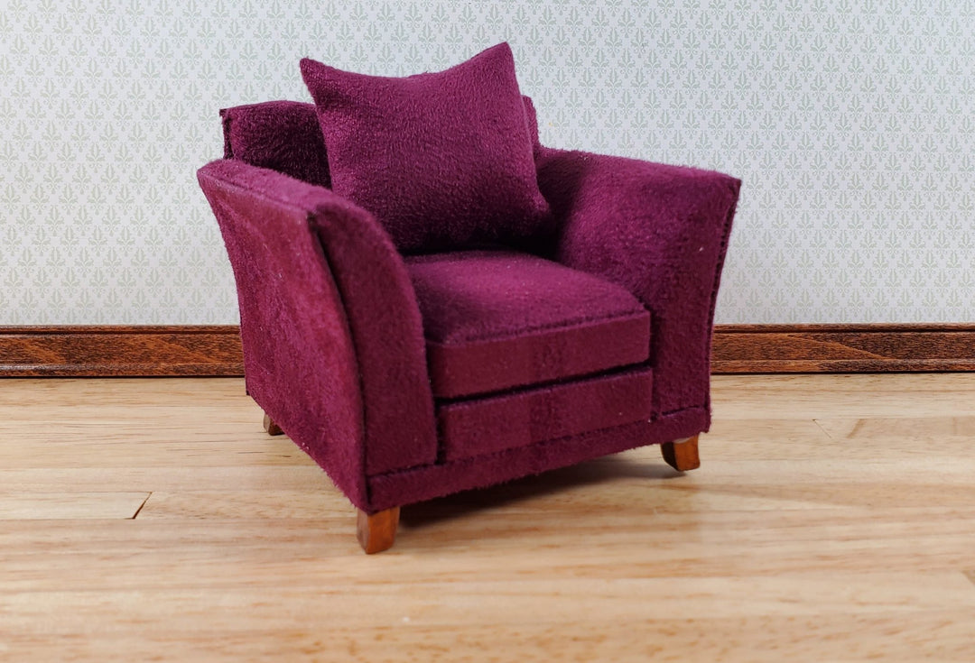 Dollhouse Arm Chair Plum Burgundy with Cushion 1:12 Scale Miniature Furniture - Miniature Crush