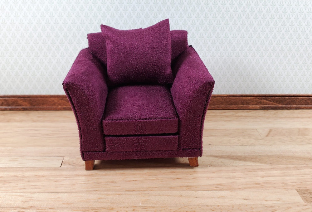 Dollhouse Arm Chair Plum Burgundy with Cushion 1:12 Scale Miniature Furniture - Miniature Crush