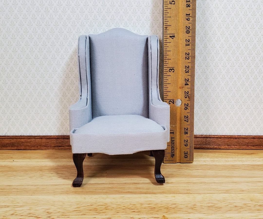 Dollhouse Arm Chair Wing Back Gray Fabric 1:12 Scale Miniature Furniture - MiniatureCrush