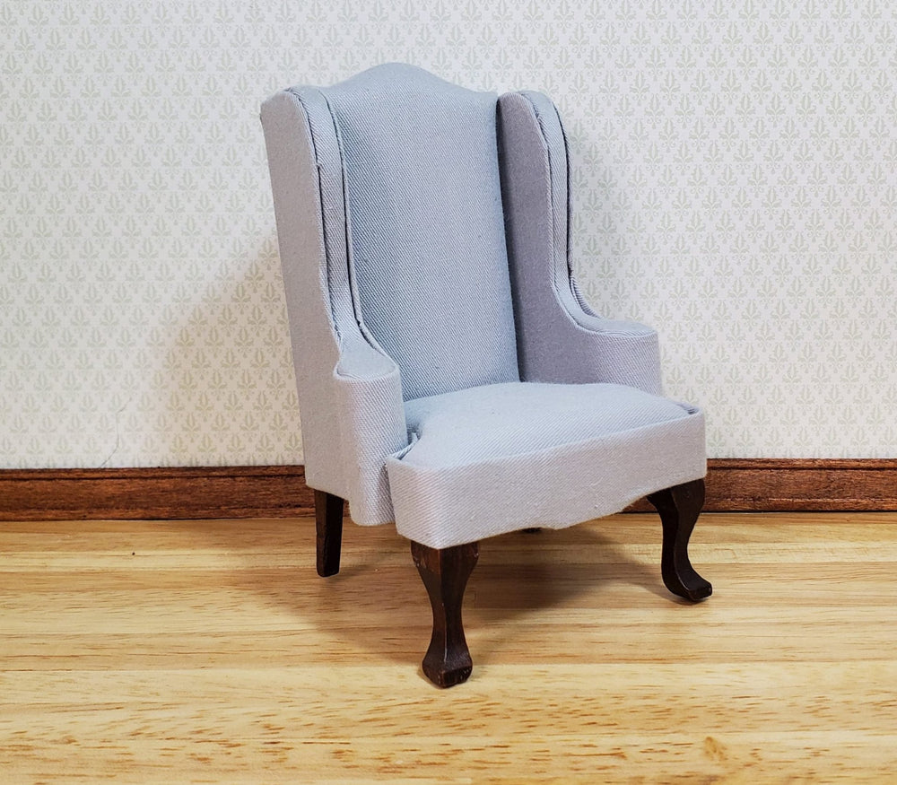 Dollhouse Arm Chair Wing Back Gray Fabric 1:12 Scale Miniature Furniture - MiniatureCrush