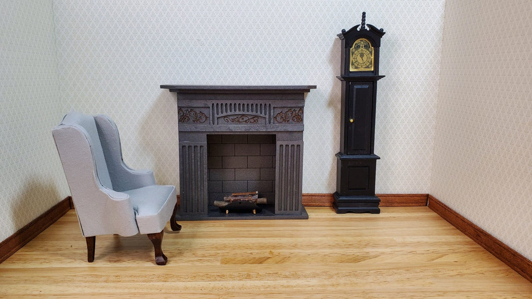 Dollhouse Arm Chair Wing Back Gray Fabric 1:12 Scale Miniature Furniture - MiniatureCrush