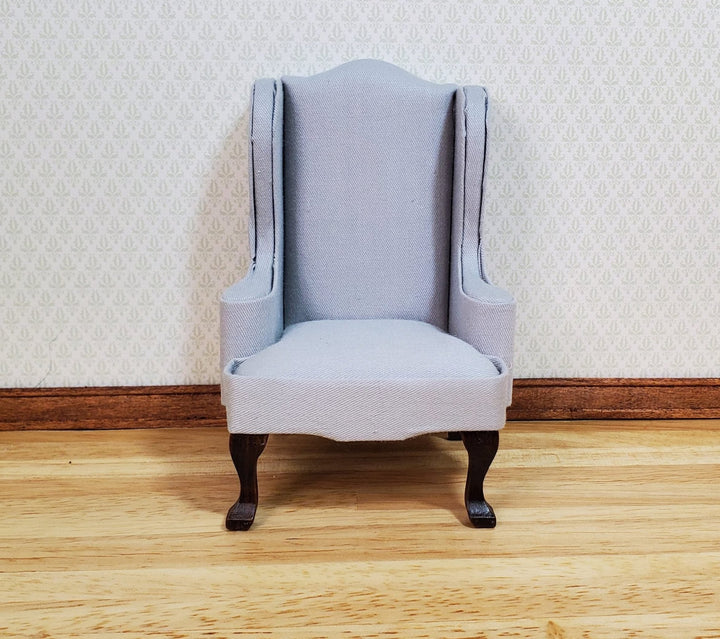 Dollhouse Arm Chair Wing Back Gray Fabric 1:12 Scale Miniature Furniture - MiniatureCrush