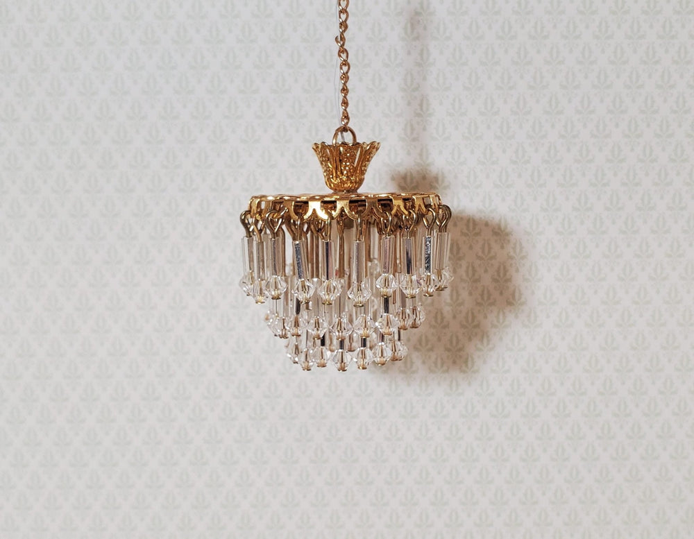 Dollhouse Art Deco Waterfall Crystal Ceiling Light Real Glass 12 Volt 1:12 Scale - MiniatureCrush