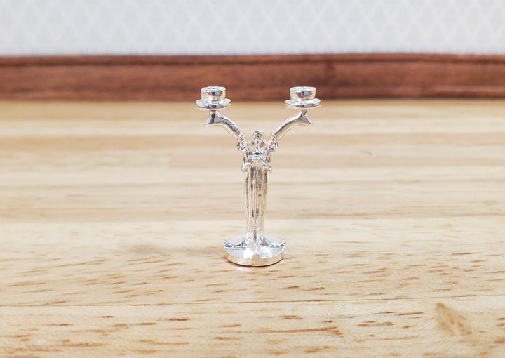 Dollhouse Art Nouveau Figural Candlestick Silver 1:12 Scale Miniature - MiniatureCrush