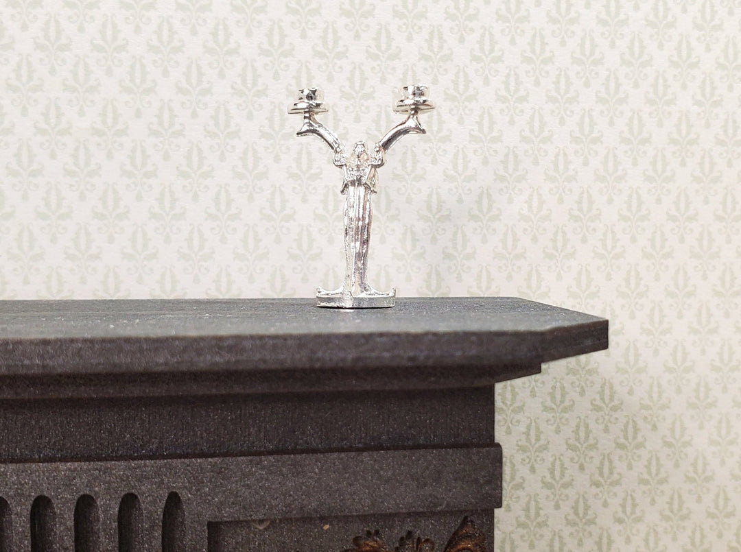 Dollhouse Art Nouveau Figural Candlestick Silver 1:12 Scale Miniature - MiniatureCrush
