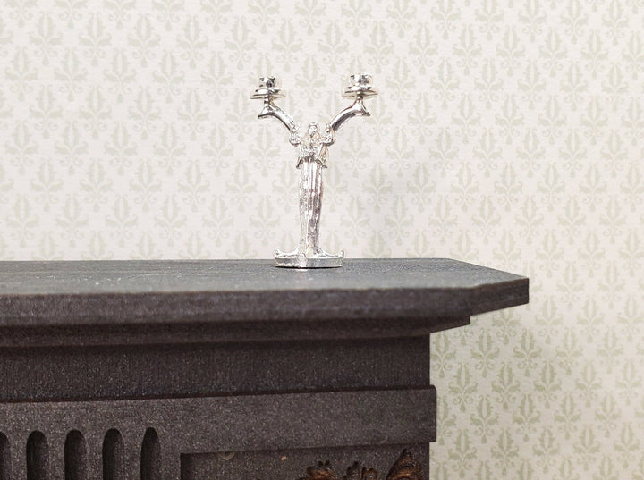 Dollhouse Art Nouveau Figural Candlestick Silver 1:12 Scale Miniature - MiniatureCrush