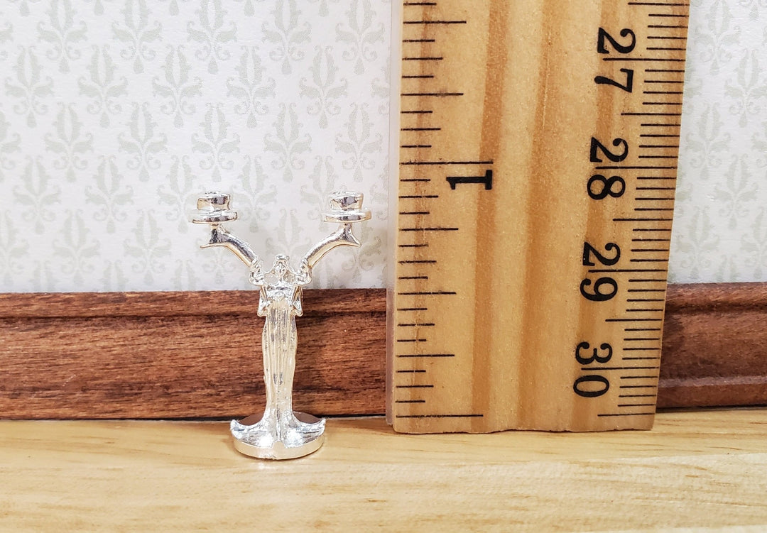 Dollhouse Art Nouveau Figural Candlestick Silver 1:12 Scale Miniature - MiniatureCrush
