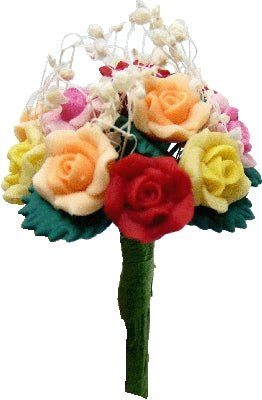 Dollhouse Assorted Colors Roses Wedding Bouquet One Dozen 1:12 Scale Miniature - MiniatureCrush