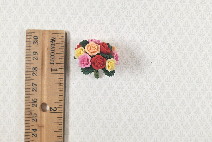 Dollhouse Assorted Colors Roses Wedding Bouquet One Dozen 1:12 Scale Miniature - MiniatureCrush