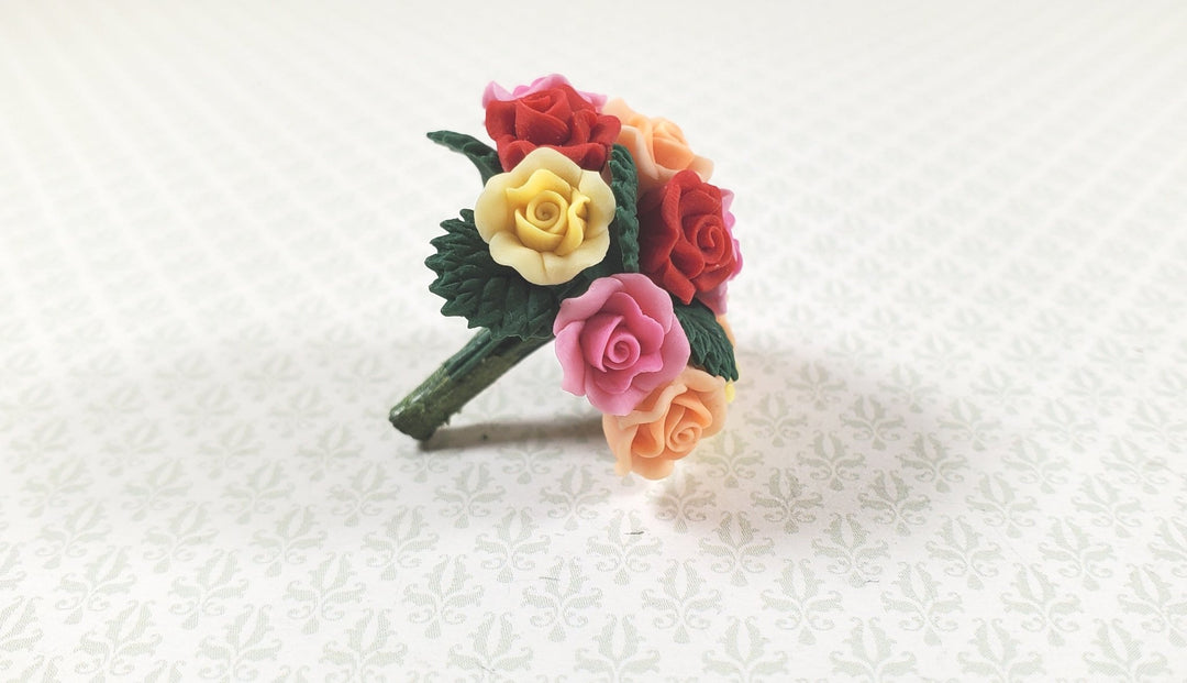 Dollhouse Assorted Colors Roses Wedding Bouquet One Dozen 1:12 Scale Miniature - MiniatureCrush