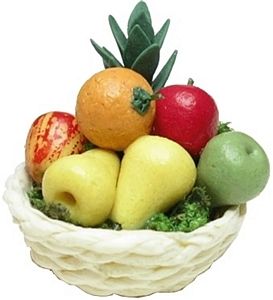 Dollhouse Assorted Fruit in a White Woven Basket 1:12 Scale Miniature Food - MiniatureCrush