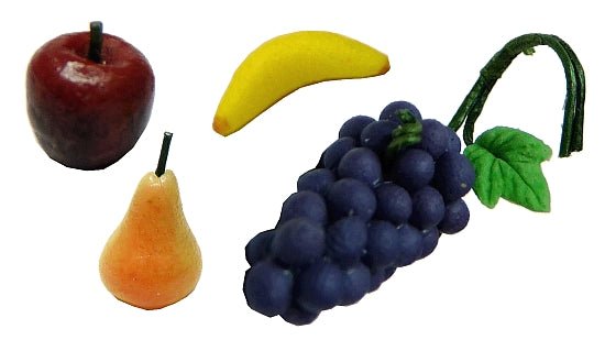 Dollhouse Assorted Fruit Mix 4 pc Apple Grapes Pear 1:12 Scale Miniature Food - MiniatureCrush
