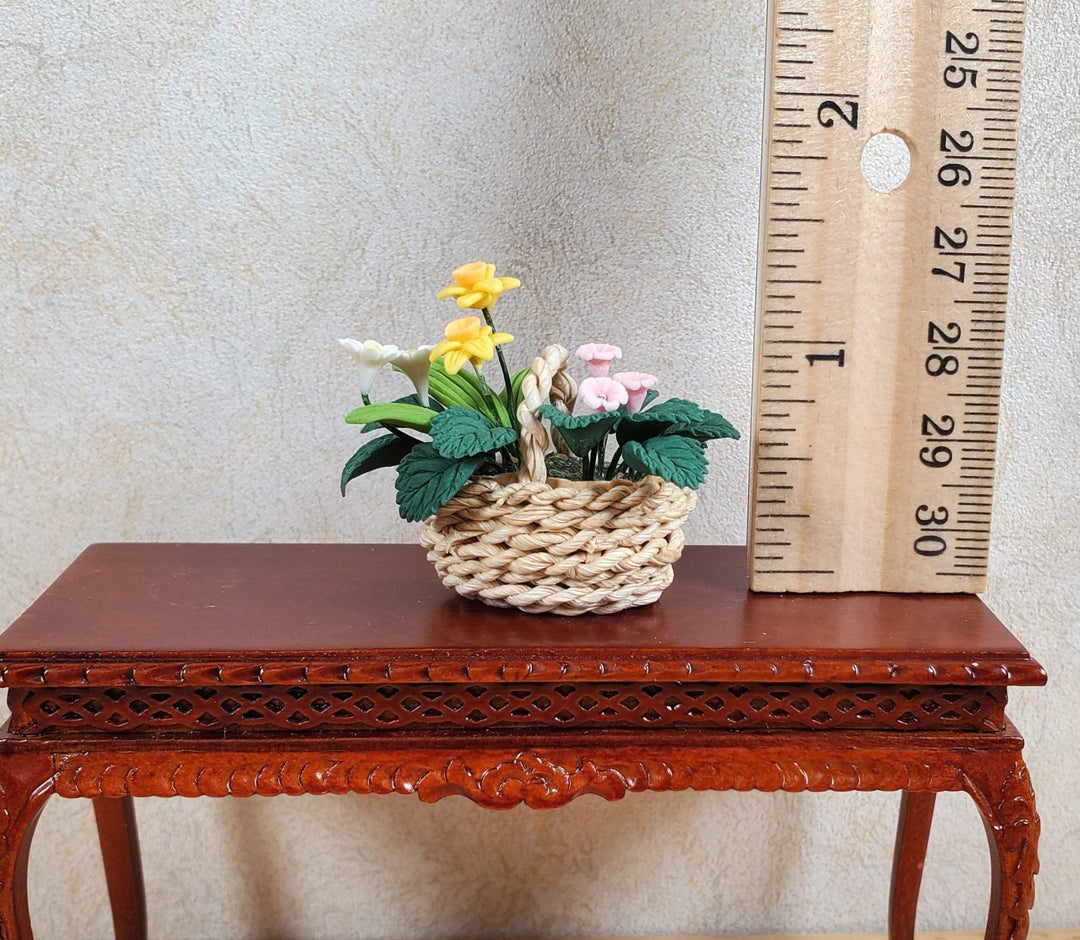 Dollhouse Assorted Spring Flowers in a Natural Fiber Basket 1:12 Scale Miniature - MiniatureCrush
