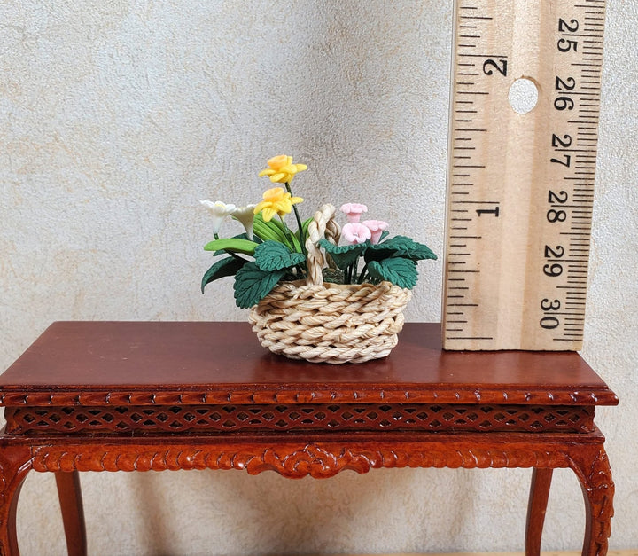 Dollhouse Assorted Spring Flowers in a Natural Fiber Basket 1:12 Scale Miniature - MiniatureCrush
